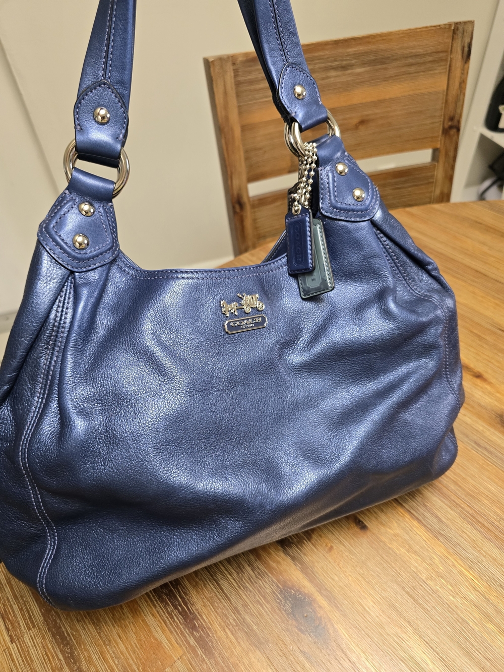 Coach Madison "Maggie" Silver Midnight Blue Metallic